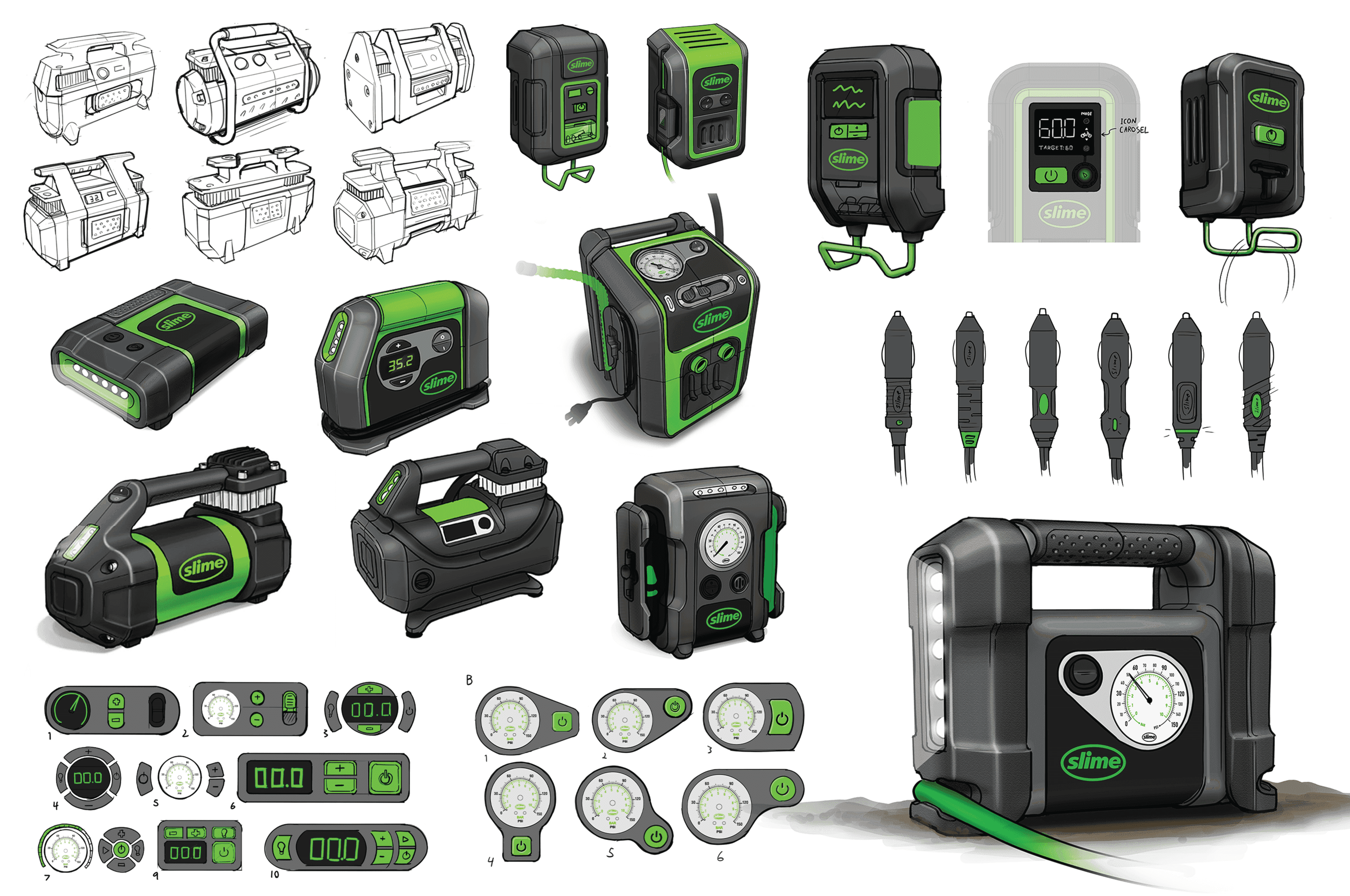Watch a single concept sharpen from sketch to CAD to a market-ready inflator.